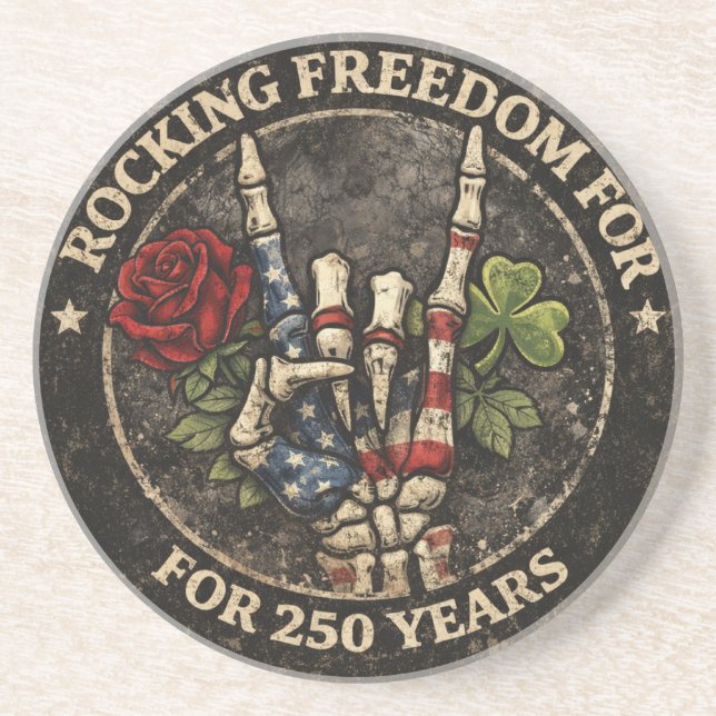 USA 250 Years Rocking Freedom Patriotic Skeleton H Coaster (Front)