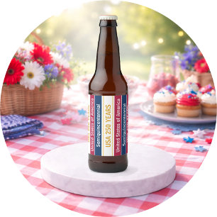 USA 250 Years Semiquincentennial Patriotic Stripes Beer Bottle Label