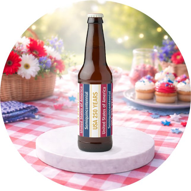 USA 250 Years Semiquincentennial Patriotic Stripes Beer Bottle Label (Creator Uploaded)