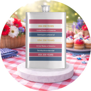 USA 250 Years Semiquincentennial Patriotic Stripes Hip Flask