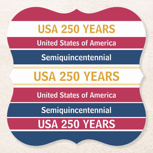 USA 250 Years Semiquincentennial Patriotic Stripes Paper Coaster (Front)