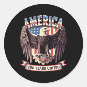 Usa 250 Years United Bald Eagle Patriotic Flag Gra Classic Round Sticker