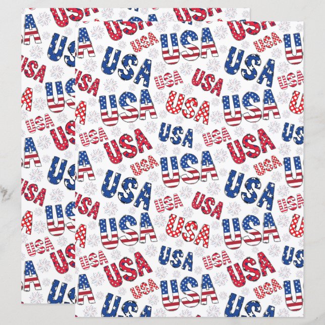 USA 250th 4th of July Anniversary Scrapbook Paper (Front/Back)