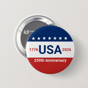 USA 250th Anniversary 1776 2026 4th of July 6 Cm Round Badge