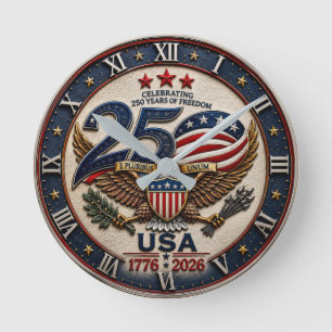 USA 250th Anniversary  1776–2026 Patriotic Bald  Round Clock