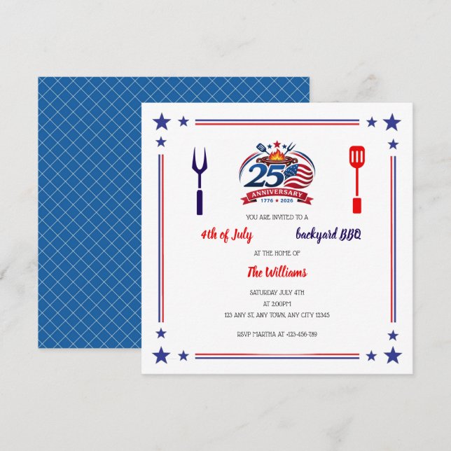 USA 250th Anniversary Backyard BBQ Invitation (Front/Back)