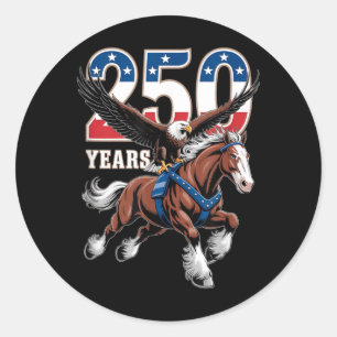 USA 250th Anniversary Bald Eagle Clydesdale Horse Classic Round Sticker