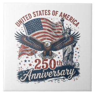 USA 250th Anniversary Bald Eagle Statue of Liberty Ceramic Tile