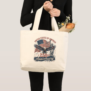 USA 250th Anniversary Bald Eagle Statue of Liberty Large Tote Bag