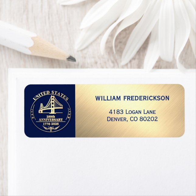 USA 250th Anniversary Golden Gate design return Address Label (Insitu)