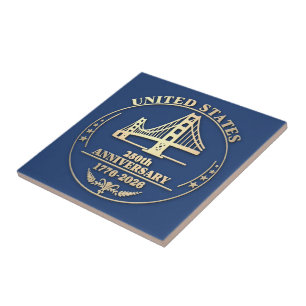 USA 250th Anniversary Golden Gate Gold design Ceramic Tile