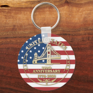 USA 250th Anniversary Golden Gate Patriotic Flag Key Ring