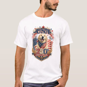 USA 250th Anniversary Golden Retriever T Shirt #3