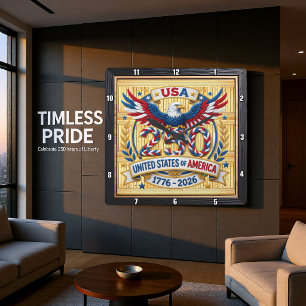 USA 250th Anniversary Heritage Eagle Square Wall Clock
