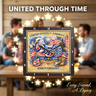 USA 250th Anniversary Military Tribute Square Wall Clock