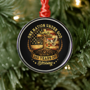 USA 250th Anniversary One Nation Under God Metal Ornament
