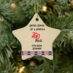 USA 250th Anniversary Ornament, Patriotic farmhous Ceramic Ornament