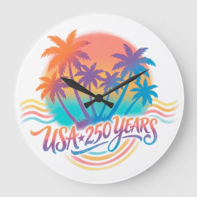 USA 250th anniversary Palm Trees  Large Clock (Front)