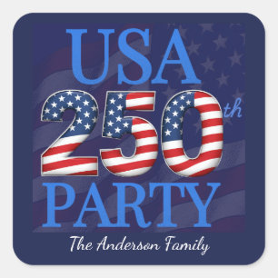 USA 250th Anniversary Party Personalised Square Sticker