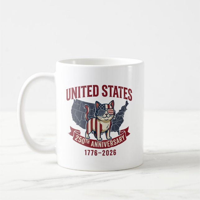 USA 250th Anniversary  Patriotic Cat American Flag Coffee Mug (Left)