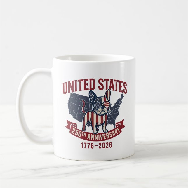 USA 250th Anniversary  Patriotic Dog American Flag Coffee Mug (Left)