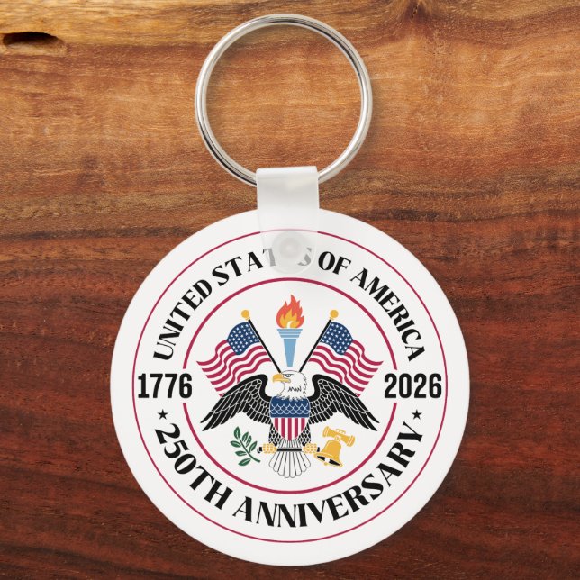 USA 250th Anniversary Patriotic Eagle Emblem Key Ring (Front)