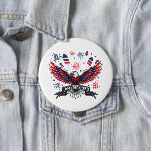 USA 250th Anniversary Patriotic Eagle Firecracker 10 Cm Round Badge