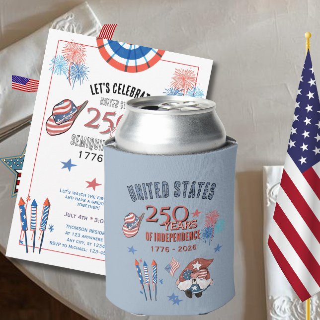 USA 250th Anniversary Patriotic Gnome Can Cooler  (USA 250th Anniversary Patriotic Gnome Can Cooler)