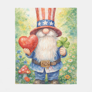 USA 250th Anniversary Patriotic Gnome Heart Shamro Fleece Blanket