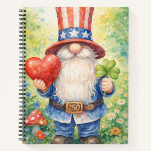 USA 250th Anniversary Patriotic Gnome Heart Shamro Notebook