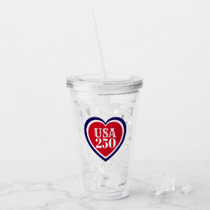 USA 250th Anniversary Patriotic Red White Blue Acrylic Tumbler