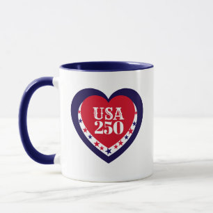 USA 250th Anniversary Patriotic Red White Blue Mug