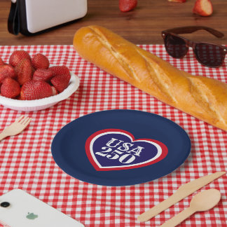 USA 250th Anniversary Patriotic Red White Blue Paper Plate