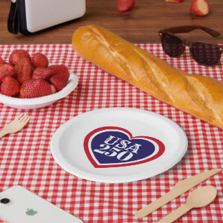 USA 250th Anniversary Patriotic Red White Blue Paper Plate