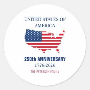 USA 250th Anniversary Semiquincentennial Patriotic Classic Round Sticker