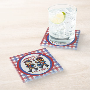 USA 250th Anniversary Souvenir - Patriotic Glass Coaster