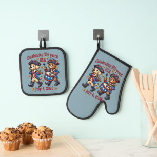 USA 250th Anniversary Souvenir - Patriotic Oven Mitt & Pot Holder Set