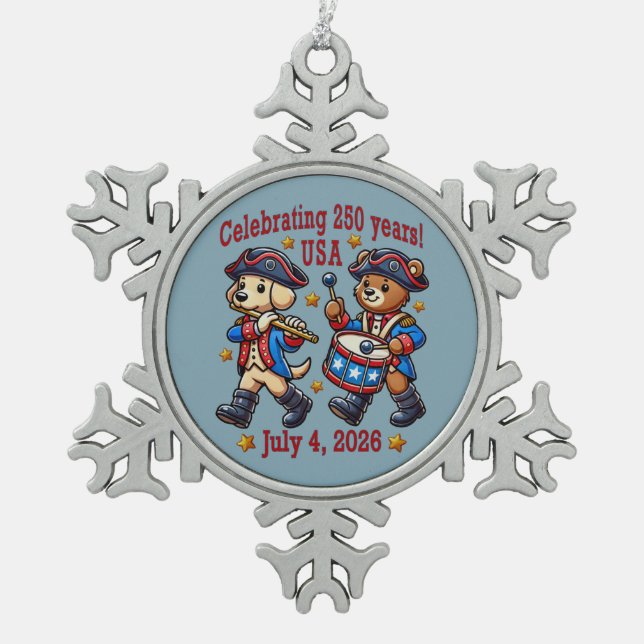 USA 250th Anniversary Souvenir - Patriotic  Snowflake Pewter Christmas Ornament (Front)