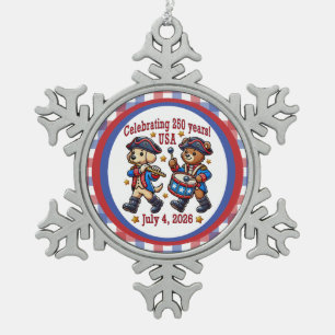 USA 250th Anniversary Souvenir - Patriotic  Snowflake Pewter Christmas Ornament