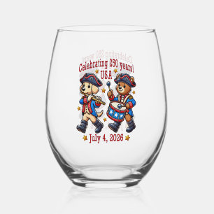 USA 250th Anniversary Souvenir - Patriotic  Stemless Wine Glass