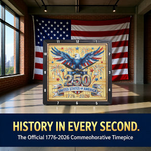 USA 250th Anniversary Starburst Eagle Square Wall Clock