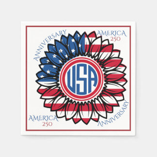 USA 250th Anniversary Sunflower Red Blue White Art Napkin
