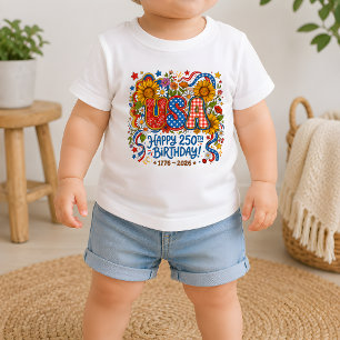 USA 250th Birthday Sunflower Graphic Baby T-Shirt