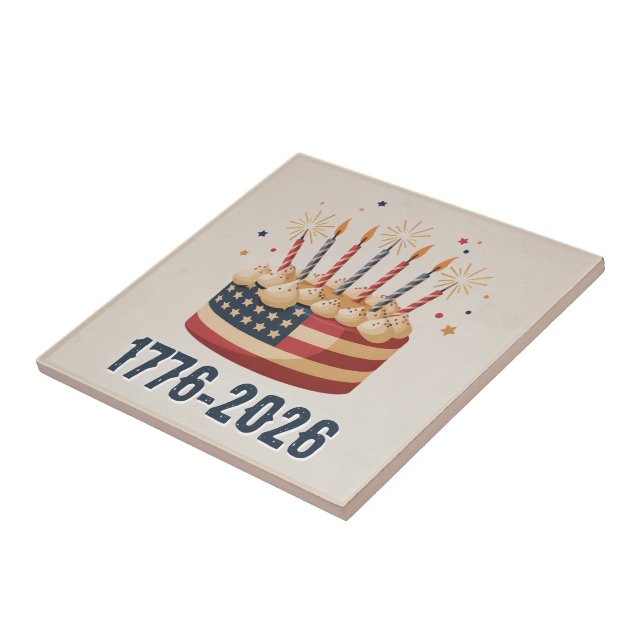 USA 250th Flag Cake Keepsake 1776–2026 Ceramic Tile (Side)
