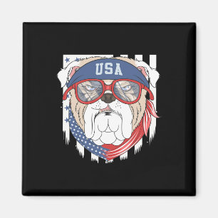 Usa 4th July Bulldog Bull Dog Us Flag Sungles Magnet