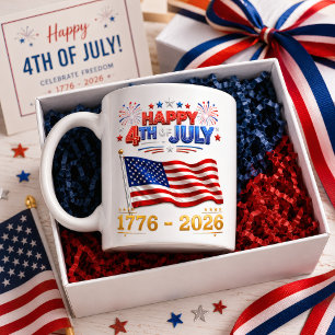 USA 4th of July 1776-2026 Patriotic Flag Firework Coffee Mug