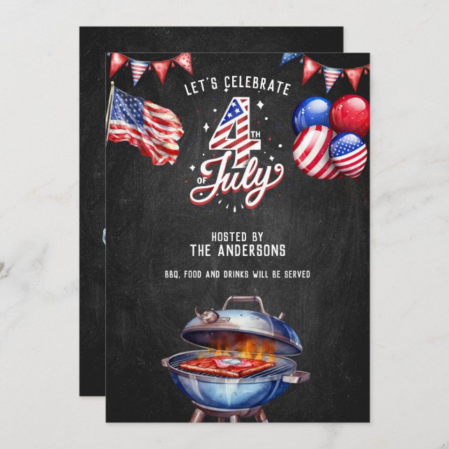 USA 4th of July BBQ Food and Drinks Party Invitation (Front/Back)