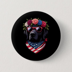 Usa 4th Of July Black Patriotic American Labrador  6 Cm Round Badge