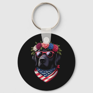 Usa 4th Of July Black Patriotic American Labrador Key Ring