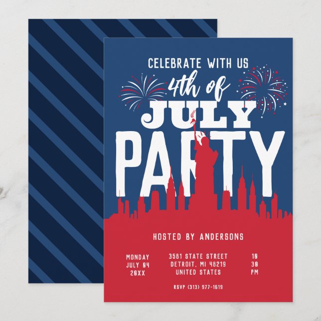 USA 4th of July Fireworks Colourful Party Invitation (Front/Back)